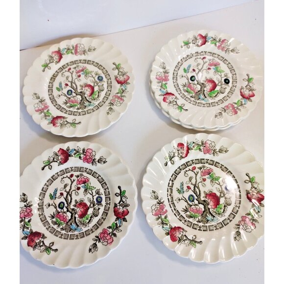 Vintage Myott Hand Engraved Nappies/Dessert Plates Indian Tree 1950's (set of 4) - Picture 2 of 14